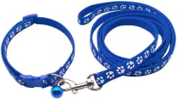 Conjunto de corda de tração de coleira para animais de estimação ajustável para caminhar, coleira de cachorro fofo com estampa de pata de cachorro (azul escuro)