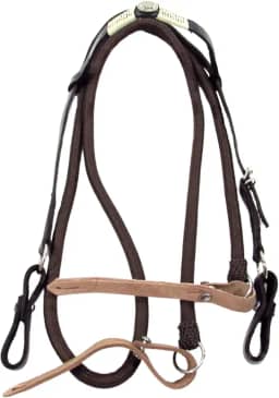 Cabeçada e Rédea Para Cavalo Preta Trançada Aplique Zamac Circular Rédea Marrom