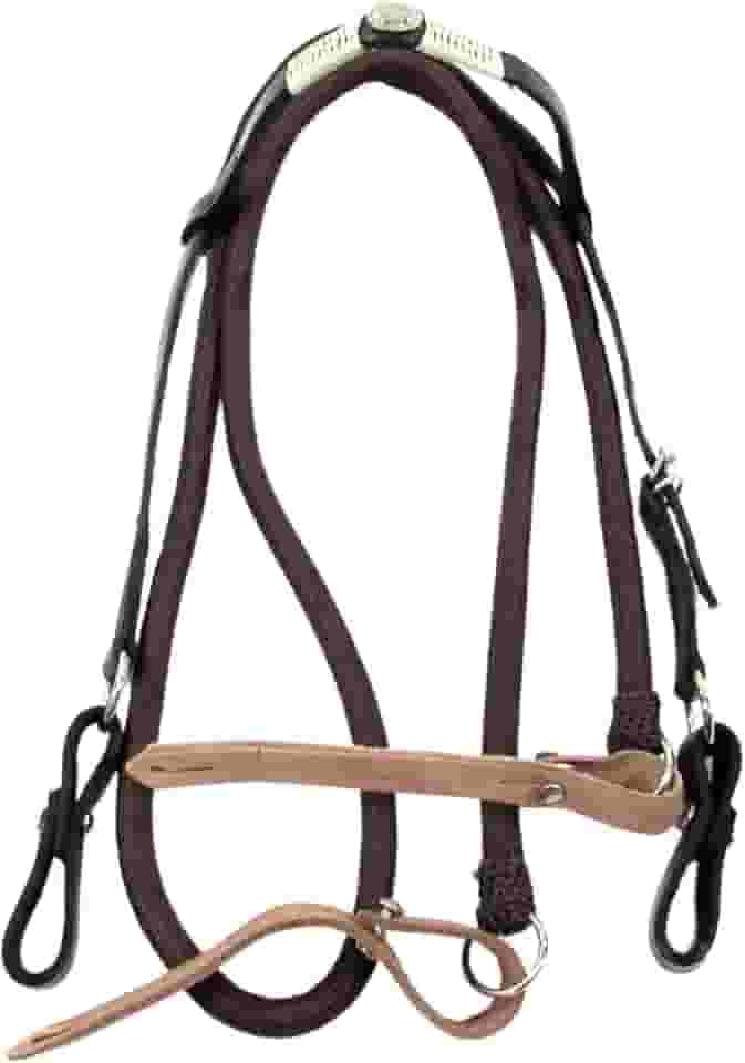 Cabeçada e Rédea Para Cavalo Preta Trançada Aplique Zamac Circular Rédea Marrom