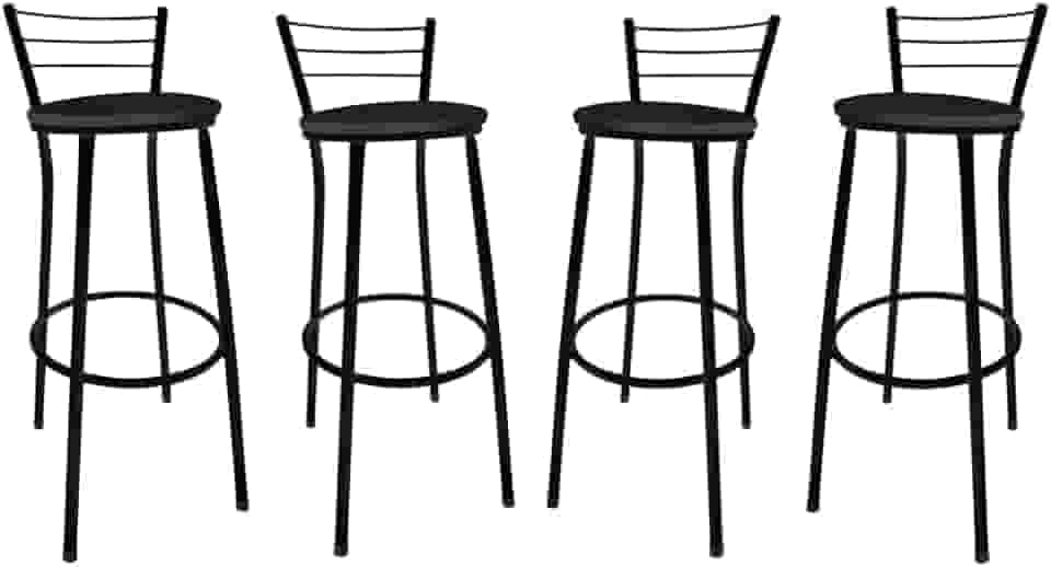 KIT Jogo 4 Banqueta Alta Preta Balcão Cozinha Sala Jardim