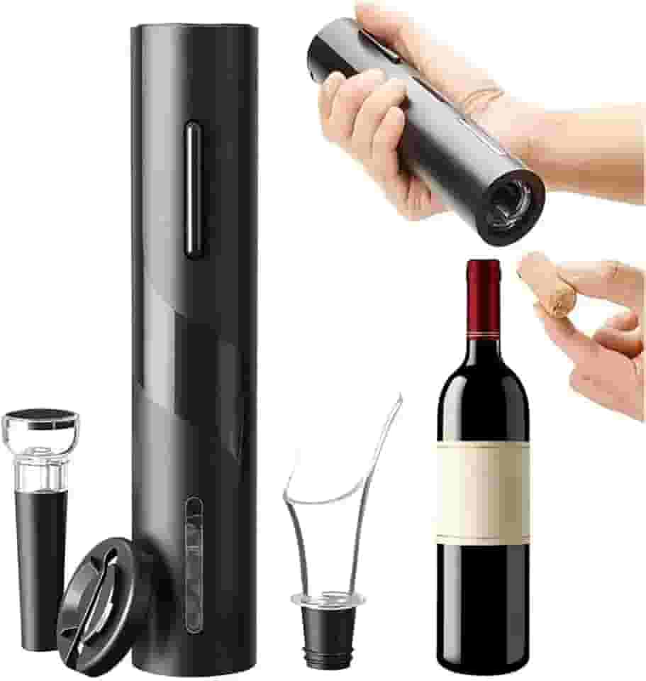 Abridor de Vinho Elétrico Automático, Saca-Rolhas Portátil com Cortador de Lacre, Preto