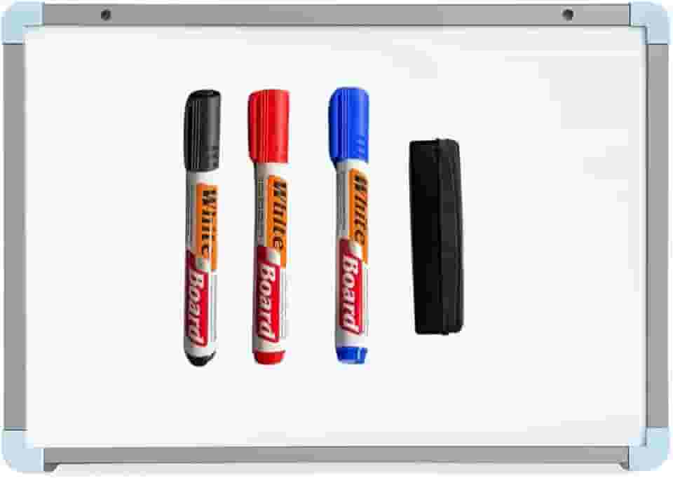 Lousa Quadro Branco com Kit Completo – Apagador e 3 Canetas (80x60)