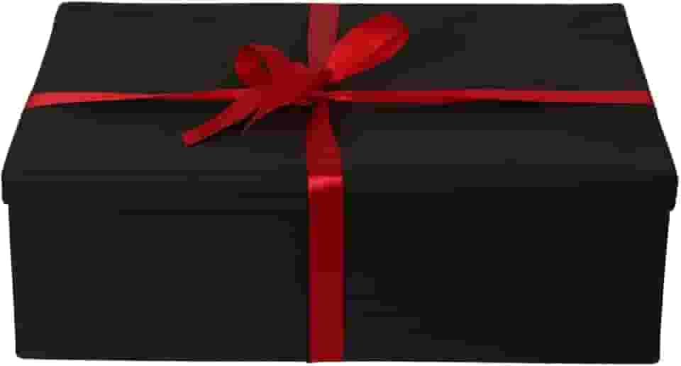 Caixa preta para presente padrão premium luxo tamanho P M ou G com fitas para laço vermelha ou dourada Para Presentes Especiais, Kits ou Brindes dia dos namorados (Laço vermelho, G 42x15x28)