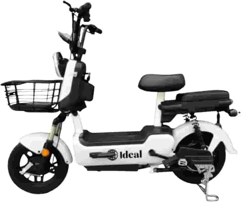 Bicicleta Elétrica 600W, Scooter Urbana Branca e Preta, Banco Duplo com Encosto, Motor 36V/48V, Velocidade Máxima 32 km/h, Aro 14, Painel Digital