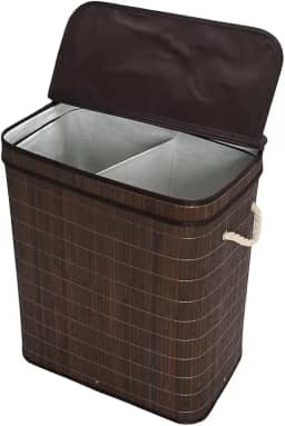 Mimo Style Cesto Duplo de Bambu Escuro Com Tampa para Roupas Sujas. Ideal para Lavanderia, Banheiro e Quarto. Impermeável e Ajuda a Inibir Odores, Material de Qualidade e Durável, BM20200