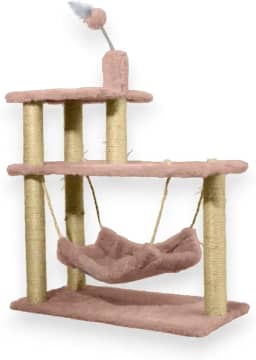 Arranhador Gato Triplo Cama Grande com Brinquedo Rosa