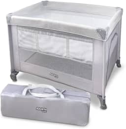 Berço Portátil Infantil Multifuncional Cercado com Mosquiteiro e Abertura Lateral (Cinza)