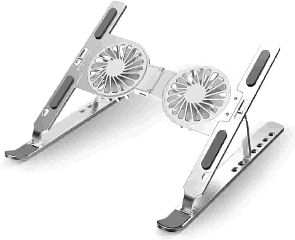 Suporte para Notebook com Cooler Ajustável Base Apoio de Alumínio para Tablet e Laptop Gamer até 17 polegadas com Ventilador Ventoinha Articulado Dobrável Portátil Resistente Metal Estável