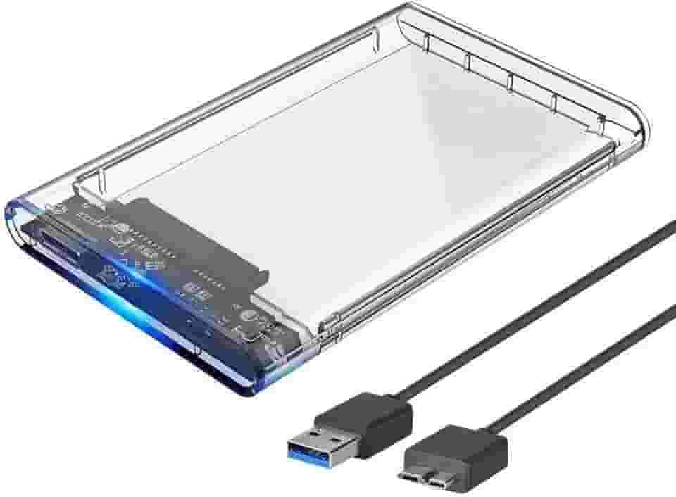 Case SSD Externo 2.5' Alta Velocidade Conexão USB 3.0, Sata 3, Transmissão 6gbps, suporta SSDs e HDs de até 3TB, design transparente e resistente Premium