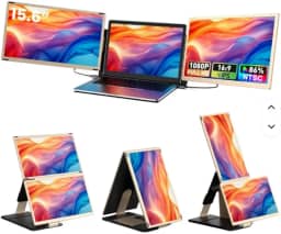 Monitor Portátil Triplo IPS 15,6 Polegadas, FHD 1080P, USB-C Duplo, Tela Expansível para Laptop, Suporte Magnético 360°, para Profissionais e Trabalho Remoto