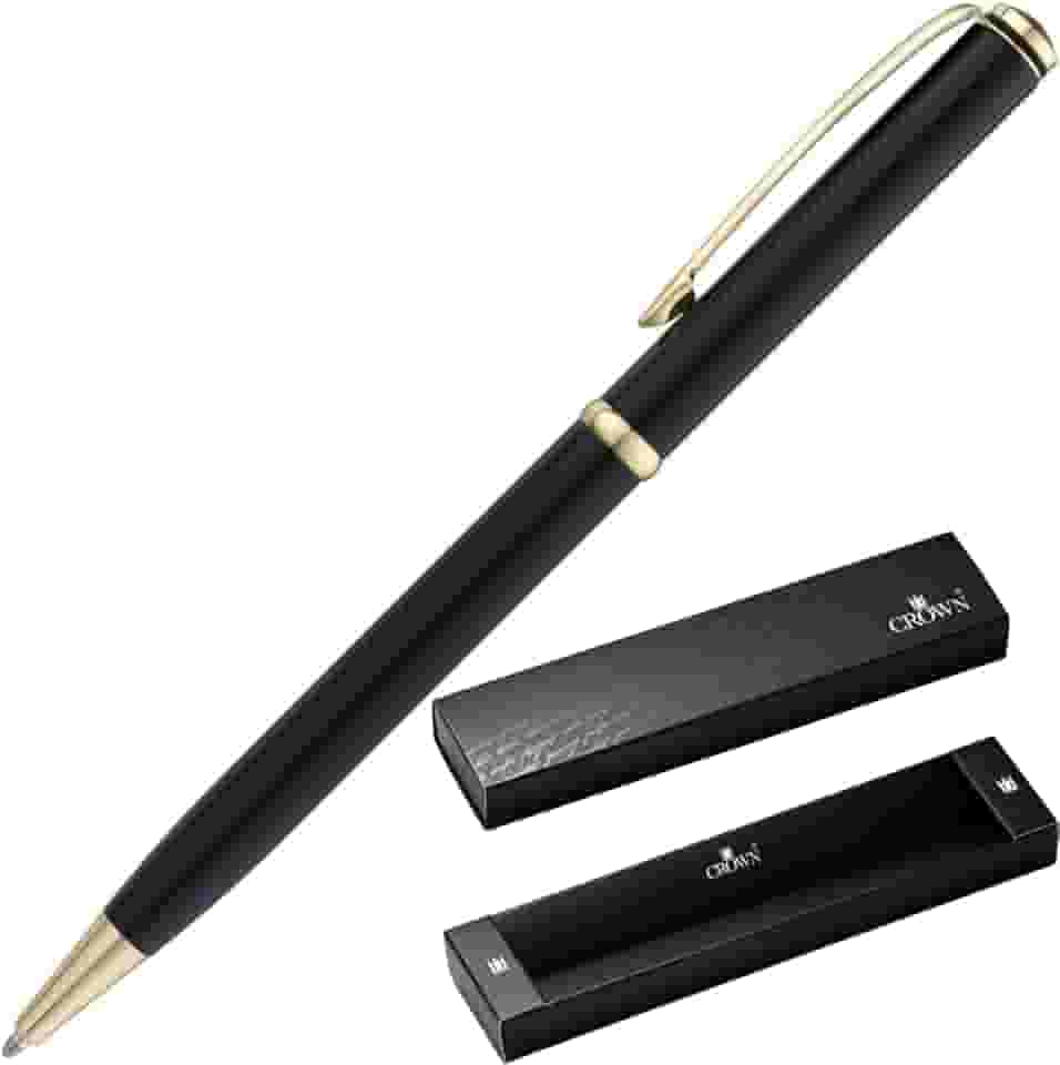 Caneta Crown Sigma Esferográfica de Metal Detalhes Dourados (Preto)