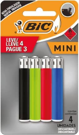 Isqueiro Mini Bic – Cartela com 4 Unidades