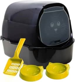 Caixa de Areia Fechada para Gato Banheiro Sanitário Oval Grande c/Pá Higiênica (JELBLACK)