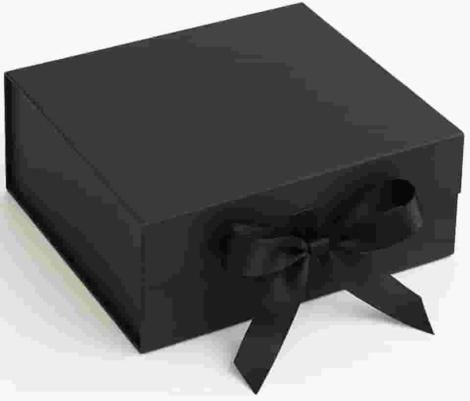 Caixa De Presente Premium Rígida Com Trava Magnética e Laço de Cetim (Preta, 20x18x8cm)