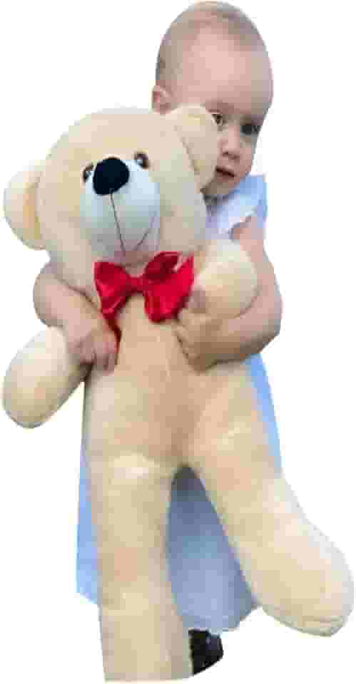 Urso De Pelúcia Gigante Teddy 50 Cm Macio com Laço Vermelho - Doce de Leite