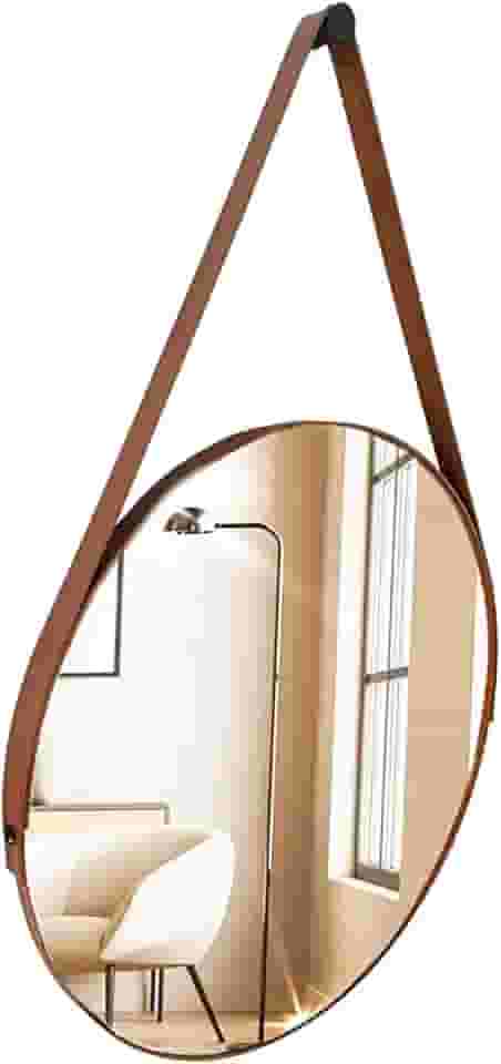 Espelho Adnet Redondo Decorativo 30cm em Couro Sintético – Elegância e Sofisticação para seu Ambiente (Marrom)