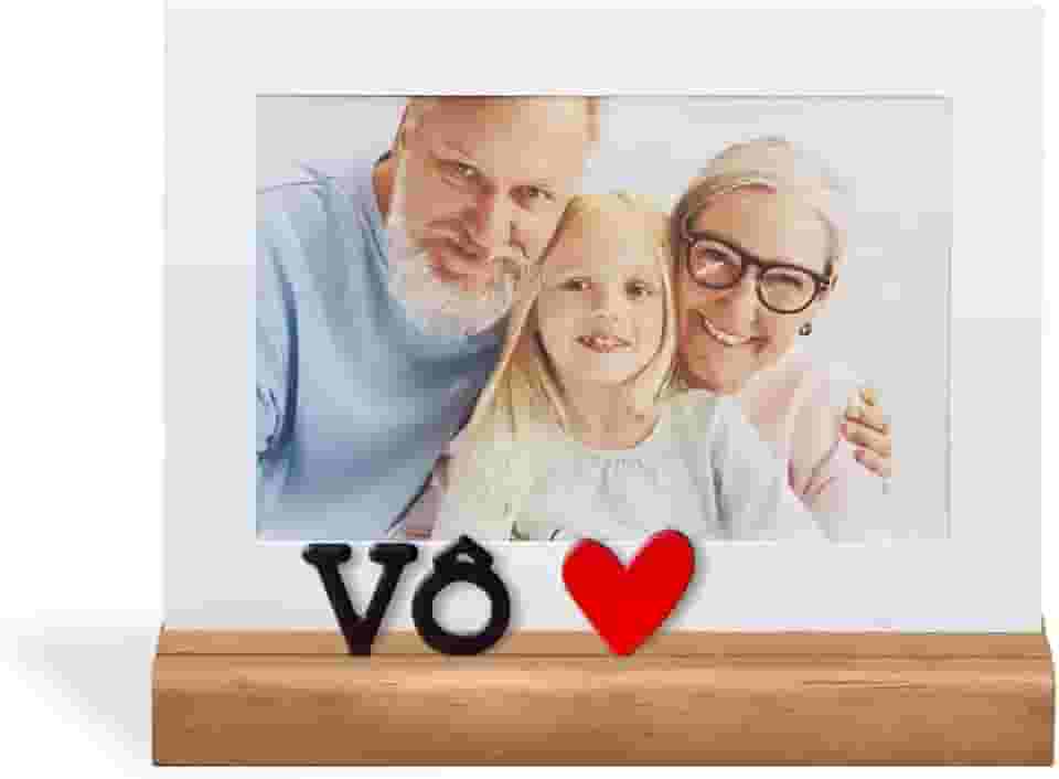 Porta Retrato 10X15cm Vô, Moldura Decorativa em Metal e Madeira - GEGUTON