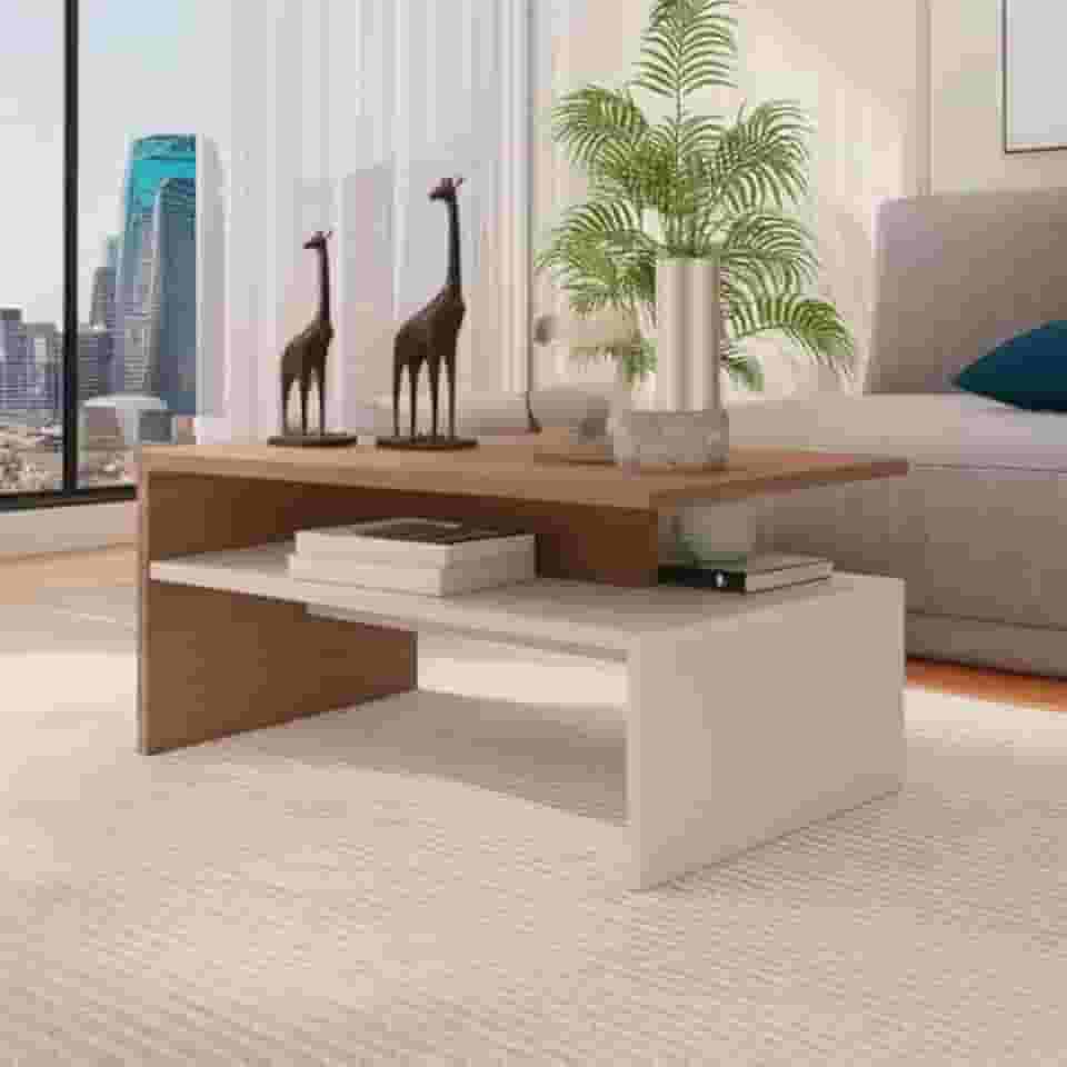 Mesa de centro sala moderna com 2 andares Giovana casa e escritório(off/madeirado)