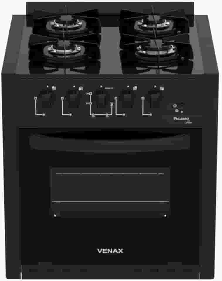 Fogao de Embutir 4 Bocas Venax Picasso Line Preto Fosco Gas Glp