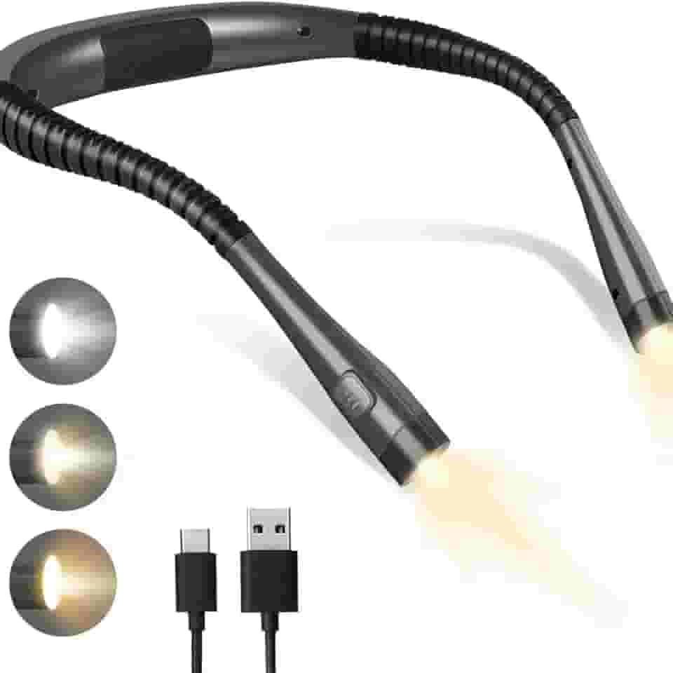 Luz de Leitura MANETTA, 3 em 1, 3 Cores e 6 Níveis de Brilho, Recarregável USB, Duração de 80 Horas, Perfeita para Leitura na Cama, Tricô, Acampamento