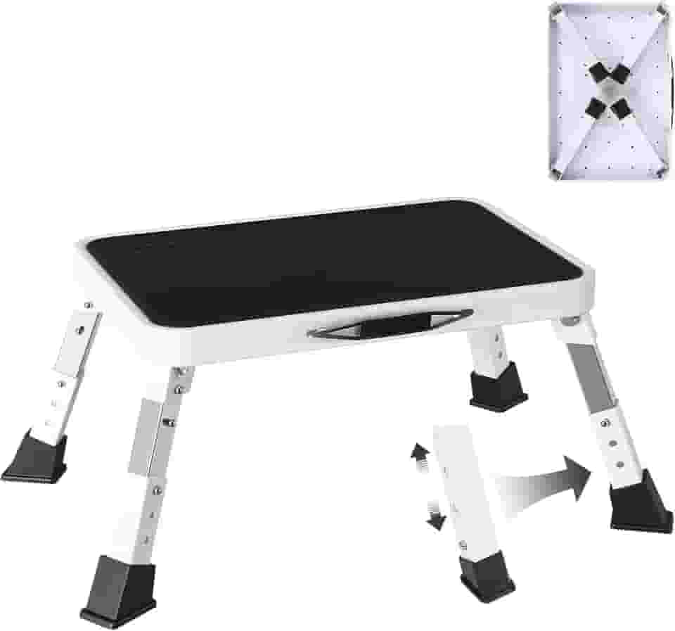 Mifami Escada De Degrau Para Trailer Dobrável, Ajustável Em Altura, De Metal Resistente E Estável, Com Plataforma Antiderrapante, Escada De Degrau Para Trailer Com Pés De Borracha Antiderrapantes, F