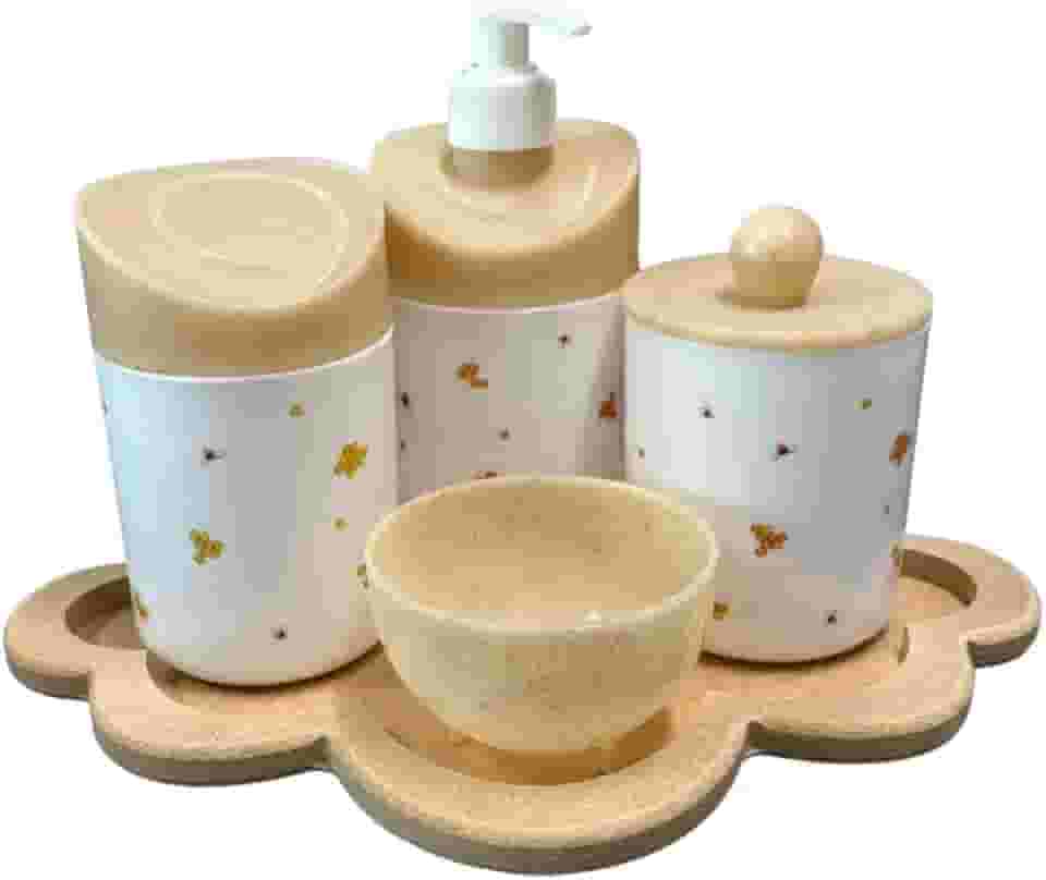 Kit Higiene Abelhinha Baby C/bandeja Nuvem E Quadrada MDF (Nuvem Crua/Tampa Madeira)