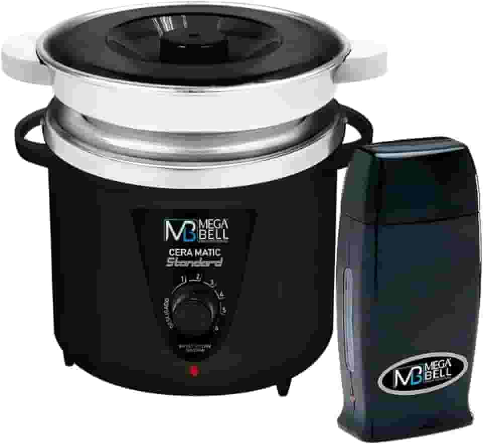 Kit Panela Depilação Termocera 900g Com Refil Preta + Aquecedor de Cera Roll-on Preto