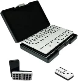 Dominó Profissional 28 Peças Dupla Face Preto e Branco 12mm Espessura Resina Fenólica Com Maleta