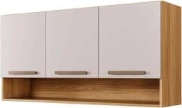 Armário Aéreo Suspenso Multiuso de Parede 3 Portas Plus (Off White/Cinamomo)