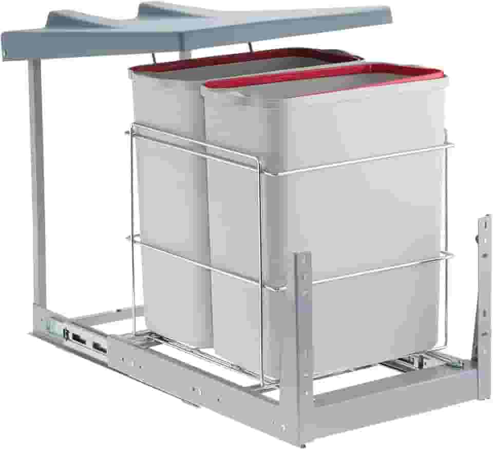 Schmitt, 152072, Suporte com Lixeiras Dupla Deslizante Plásticas 20L Cozinha, cor Bege, Polipropileno