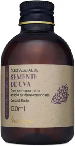 Óleo Vegetal De Semente De Uva - 100% Puro e Vegano | Alto Poder De Hidratação Para Corpo e Rosto 120ml - Via Aroma