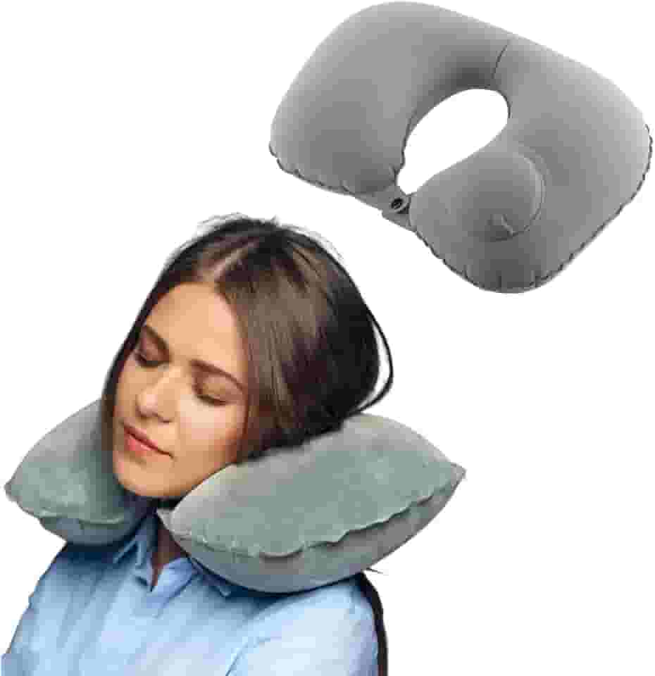 Travesseiro Almofada Pescoço Inflável Viagem Avião Encosto (Cinza)