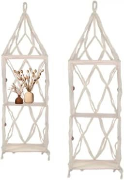 Jogo 2 Peças Prateleiras Suspensas Para Vasos de Plantas Decoração Clean de Jardim ou Banheiro em Macramê Fibra de Coco Material Artesanal e Sustentavel