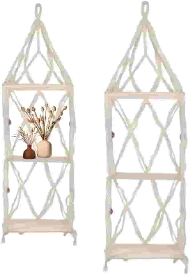 Jogo 2 Peças Prateleiras Suspensas Para Vasos de Plantas Decoração Clean de Jardim ou Banheiro em Macramê Fibra de Coco Material Artesanal e Sustentavel
