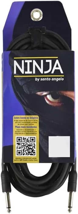 CABO DE GUITARRA NINJA CABLE 0,20 MM CONECTOR P10/P10 10FT 3,05 METROS PRETO - SANTO ANGELO