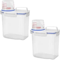 Kit 2 Potes Hérmetico Multiuso para Armazenamento com Copo Medidor de Plástico Pote Para Grãos Farinha Arroz Sabão Liquido Ração 1,5 L