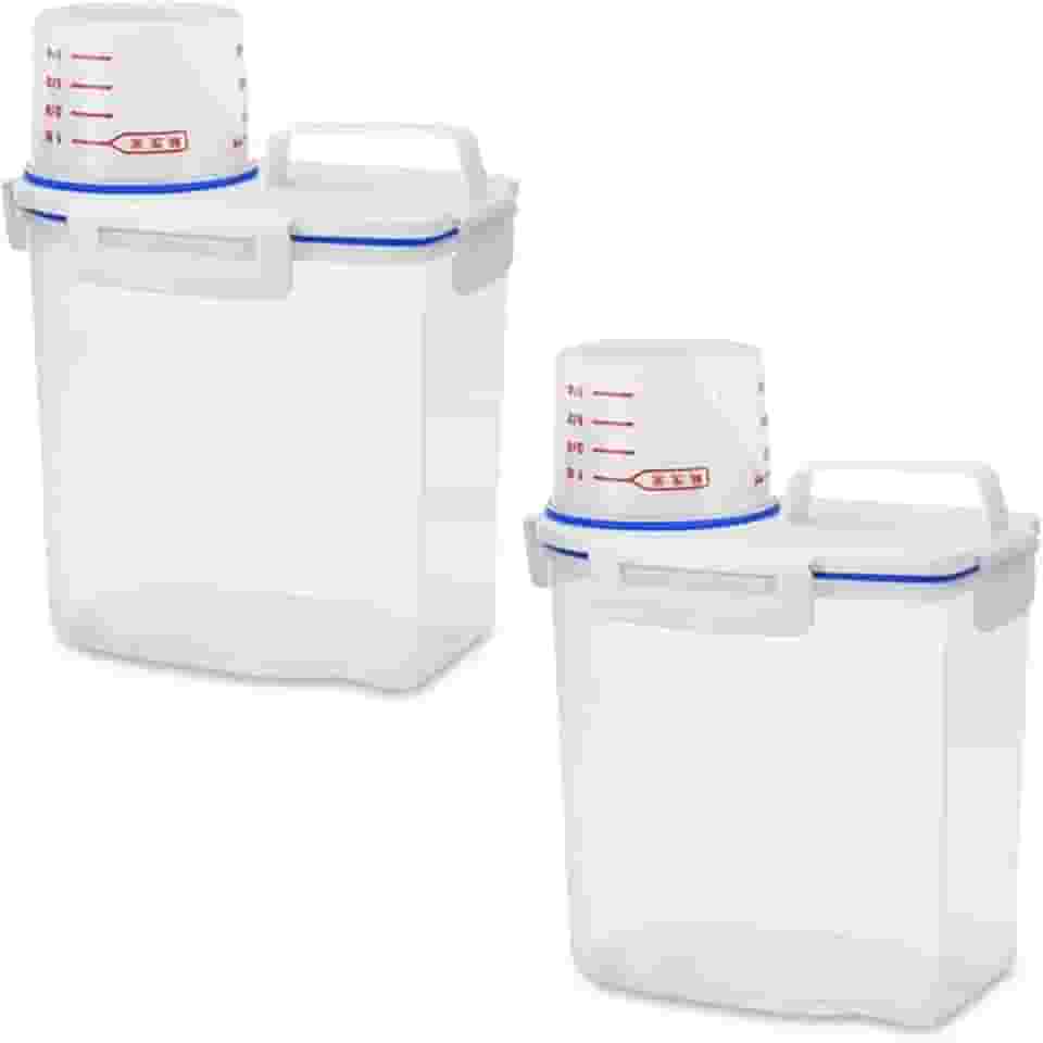 Kit 2 Potes Hérmetico Multiuso para Armazenamento com Copo Medidor de Plástico Pote Para Grãos Farinha Arroz Sabão Liquido Ração 1,5 L