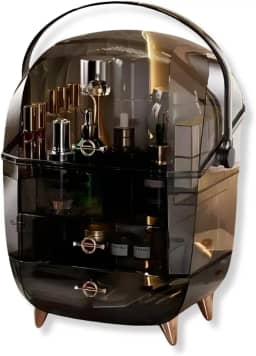 Organizador de Maquiagem Luxo com Gavetas e Tampa Acrílica | Design Moderno, Estrutura Premium em Acrílico e ABS | Amplo Espaço para Cosméticos, Skincare e Acessórios (Preto)