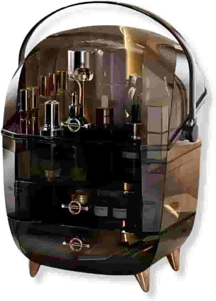 Organizador de Maquiagem Luxo com Gavetas e Tampa Acrílica | Design Moderno, Estrutura Premium em Acrílico e ABS | Amplo Espaço para Cosméticos, Skincare e Acessórios (Preto)