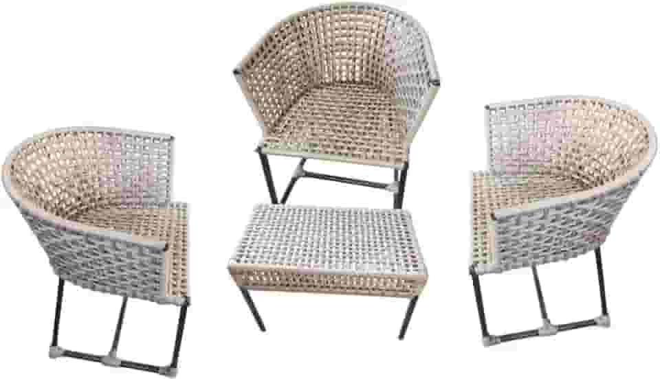 Kit Requinte 2 Poltronas + 1 mesa de centro corda náutica em ferro decoração piscina e externo (Bege)