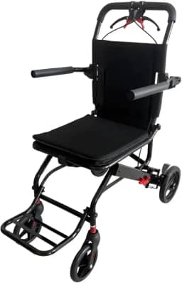 Cadeira de Rodas de Transporte Dobrável, Estrutura Leve, Tecido Respirável, Freios e Cinto de Segurança, Preto