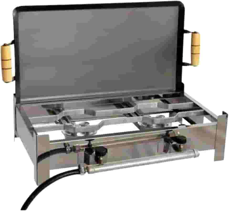 Fogareiro Fogão Inox 2 Bocas Mais Chapa Com Kit Gás E003