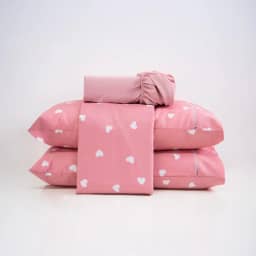 Jogo De Lençol Casal Queen King 4 Peças 100% Algodão Percal 200 Fios Estampado (Queen, Coração)