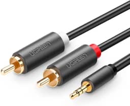 Cabo Áudio Ugreen 3.5mm para 2RCA Macho/Fêmea 1.5M Preto Performance Sonora Superior Conexão Estável Flexível Ideal para Equipamentos Áudio Som Nítido e Puro