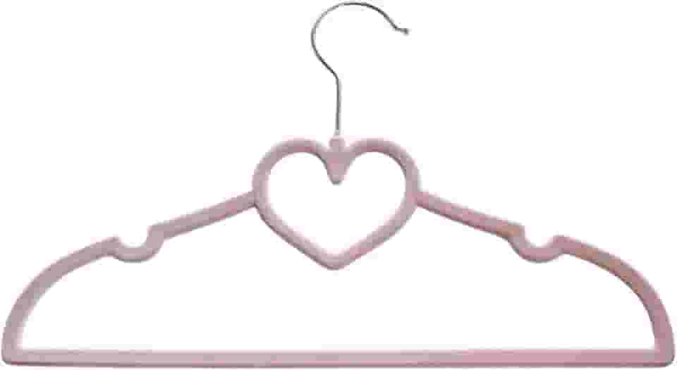 Clingo Cabide Infantil de Veludo, Pack com 5 Unidades, Antideslizante, Ultrafino e Resistente, Coração Cor Rosa