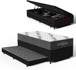 Bicama Box Baú Solteiro com Colchão de Espuma D33 Ortobom Airtech 100 + Auxiliar Unique 88cm (Preto)