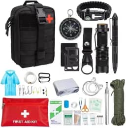Kit de Sobrevivência Militar para Primeiros Socorros, 38 em 1, Mochila Molle, Lanterna, Bússola, Corda, Bracelete de Sobrevivência