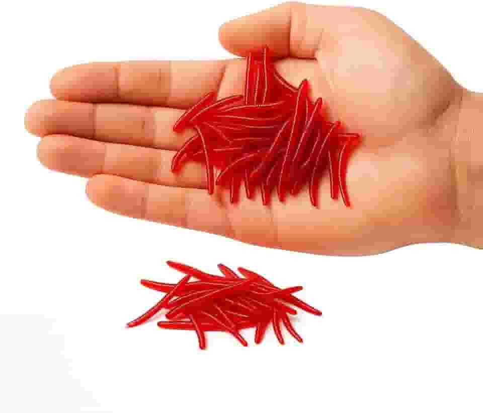 Kit 100/200 Minhocas Artificiais de Silicone – Iscas Vermelhas para Pesca de Carpa, Bagre e Tilápia