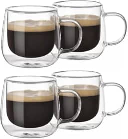 Kit Conjunto Com 04 Xícaras De Café Parede Dupla Vidro Borossilicato Capacidade De 80ml Resistente A Altas Temperaturas Não Queima As Mãos Design Sofisticado MAGIC UTILIDADES