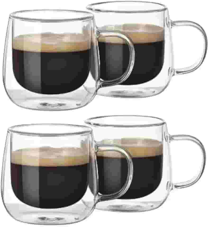 Kit Conjunto Com 04 Xícaras De Café Parede Dupla Vidro Borossilicato Capacidade De 80ml Resistente A Altas Temperaturas Não Queima As Mãos Design Sofisticado MAGIC UTILIDADES